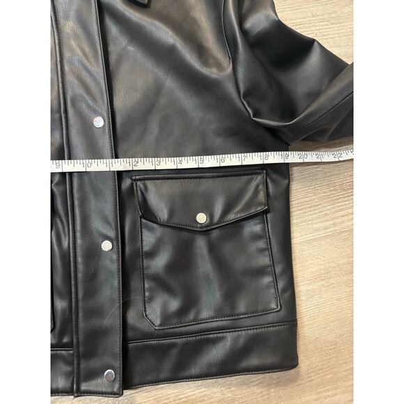 Zara Faux Black Leather Boxy Bomber Jacket XS Motorcycle Moto Biker Cropped - Picture 6 of 10